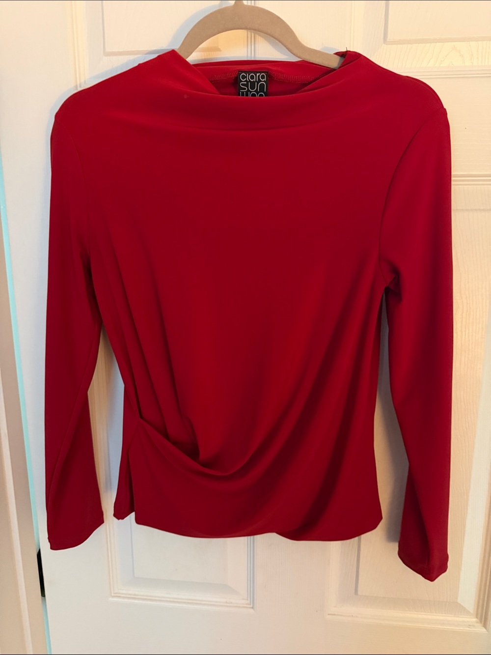 Clara SunWoo Red Draped Long-Sleeve Top